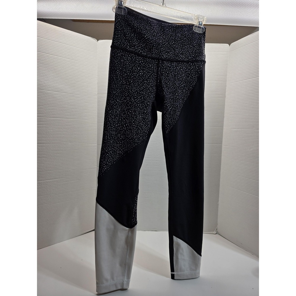 Lululemon Pants Womens 4 Black White High Rise‎ Yoga Athletic Leggings Patterned